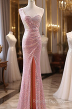 Pink Sequins Mermaid Sweetheart Long Prom Dress, Pink Sequins Evening Dress