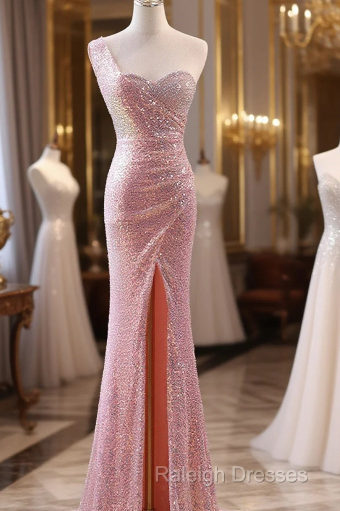 Pink Sequins Mermaid Sweetheart Long Prom Dress, Pink Sequins Evening Dress