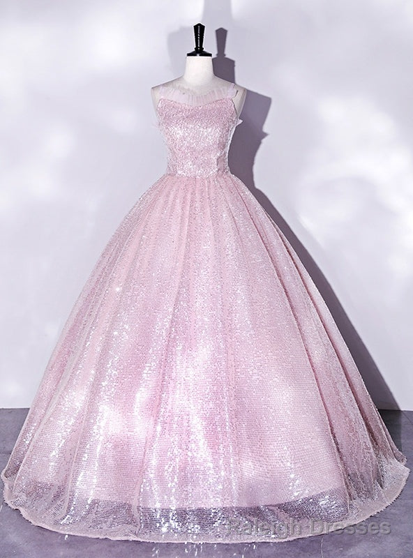Pink Sequins Spaghetti Straps Quinceanera Dress Main image