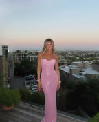 Pink Shiny Fashion Elegant Long Mermaid Slim Sequin Ball Gowns Prom Dresses Prom Dresses