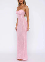 Pink Shiny Fashion Elegant Long Mermaid Slim Sequin Ball Gown Evening Dress Party Dress
