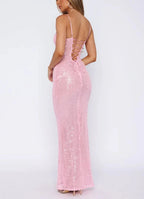 Pink Shiny Fashion Elegant Long Mermaid Slim Sequin Ball Gown Evening Dress Party Dress