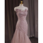 Pink Shiny Tulle Mermaid Prom Dresses Fairy Prom Dresses