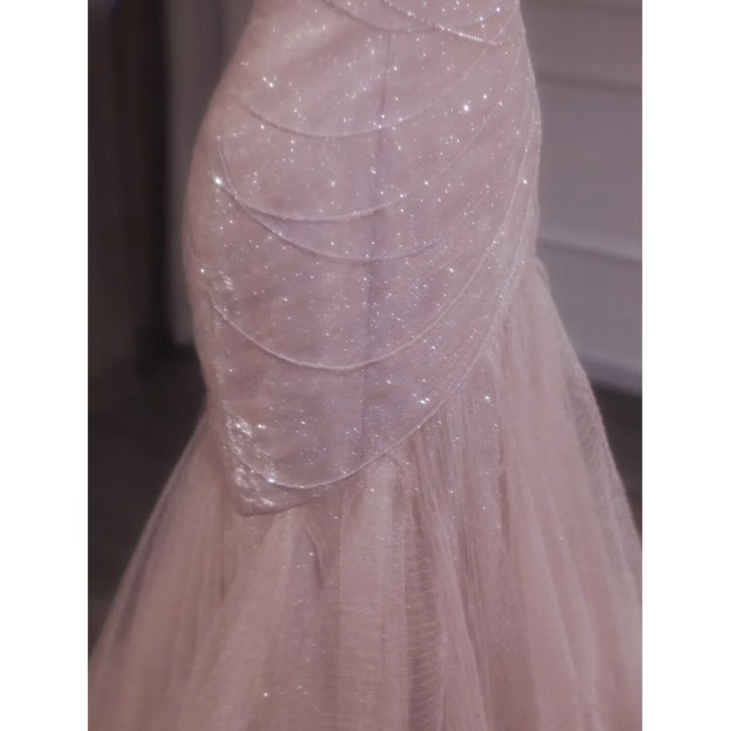 Pink Shiny Tulle Mermaid Prom Dresses Fairy Prom Dresses