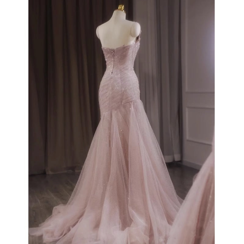 Pink Shiny Tulle Mermaid Prom Dresses Fairy Prom Dresses