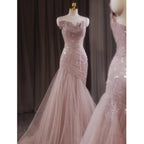 Pink Shiny Tulle Mermaid Prom Dresses Fairy Prom Dresses