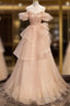 Pink Shiny Tulle Sweetheart Long Layers Party Dress, A-Line Pink Tulle Formal Dress Prom Dress