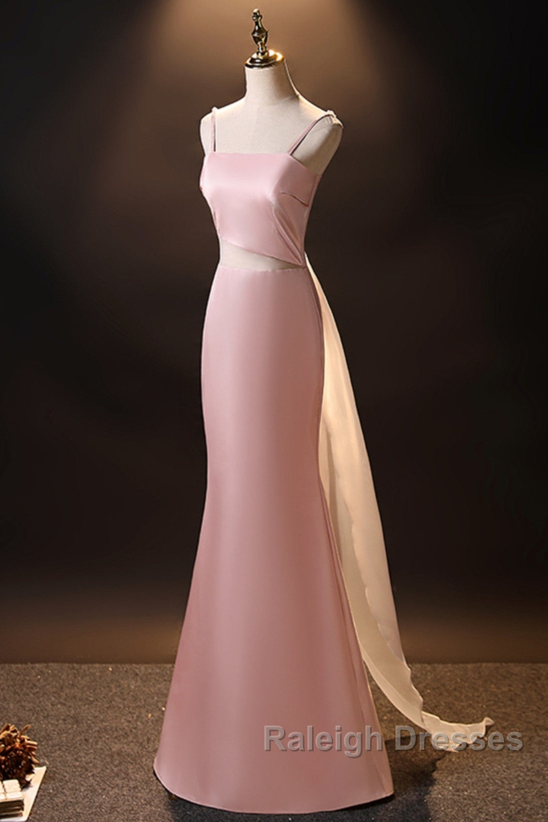 Pink Simple Mermaid Straps Long Evening Dress, Pink Formal Dress Prom Dress