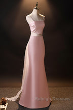 Pink Simple Mermaid Straps Long Evening Dress, Pink Formal Dress Prom Dress