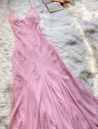 Pink Spaghetti Strap Beaded A-Line Long Elegant Ball Gown Evening Dress Party Dress