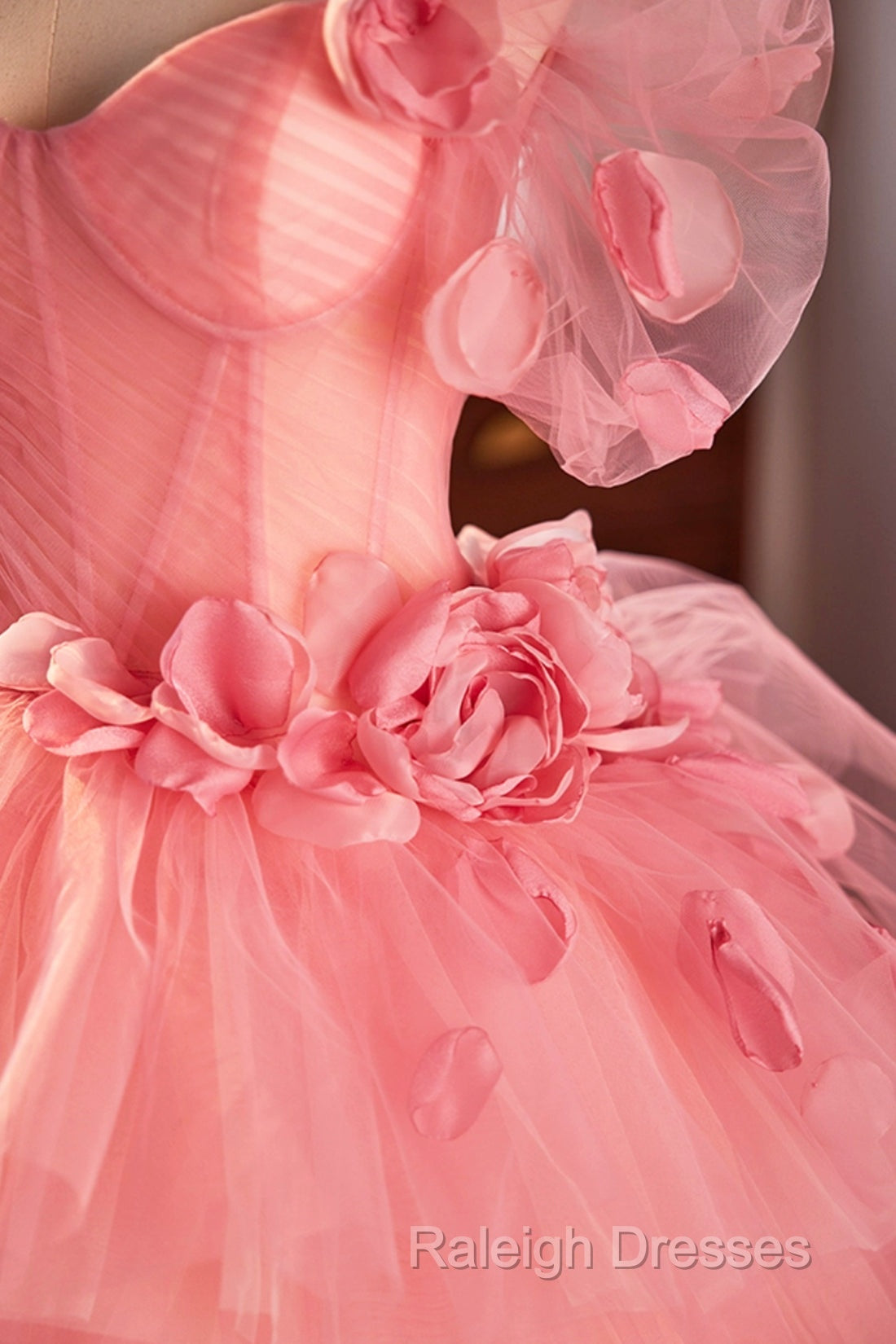 Pink Spaghetti Strap Tulle Long Prom Dress, Beautiful A-Line Formal Sweet 16 Dress