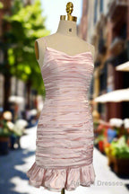 Pink Spaghetti Straps Homecoming Dresses Simple Satin Mini Dresses