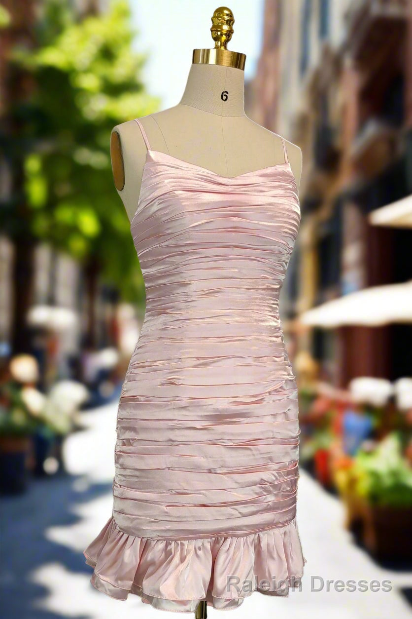 Pink Spaghetti Straps Homecoming Dresses Simple Satin Mini Dresses