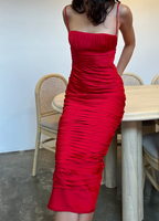 Pink Spaghetti Straps Pleated Long Prom Dresses Wedding Guest Dresses