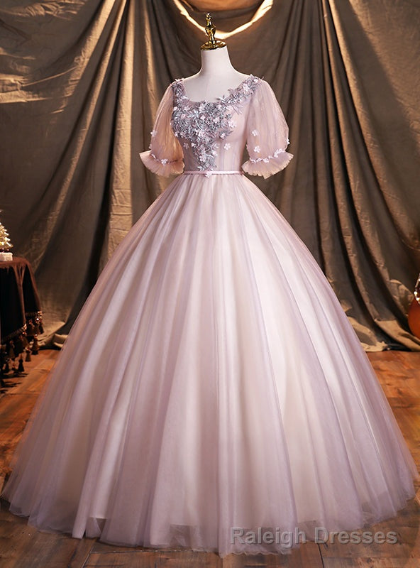 Pink Square Short Sleeve Appliques Quinceanera Dresses Main image