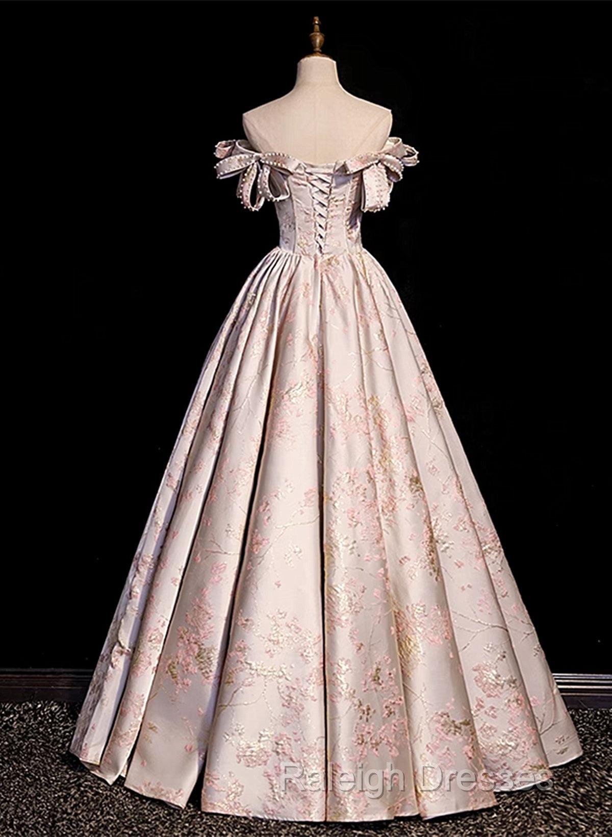 Pink Statin Off Shoulder Floral Long Prom Dresses Pink Sweetheart Prom Dresseses