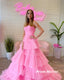 Pink Strapless Pleated Long Prom Evening Dresses,Tulle Formal Dance Gown