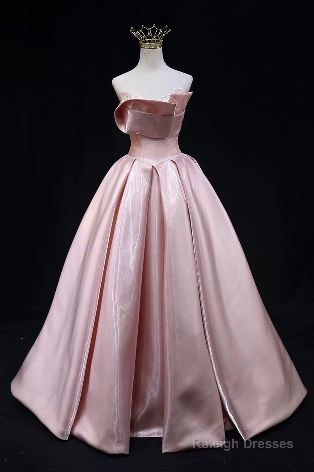 Pink Strapless Satin Long Prom Dress, Beautiful A-Line Evening Party Dress Main image