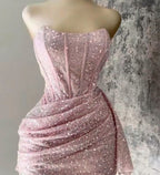 Pink Strapless Sequins Prom Dresses Mini Homecoming Dresses Birthday Outfits