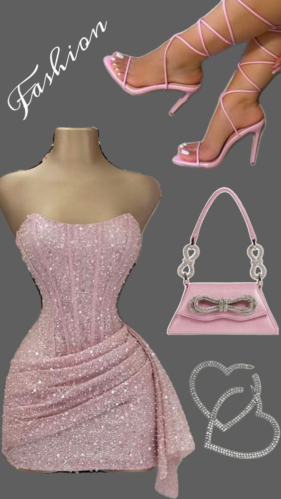 Pink Strapless Sequins Prom Dresses Mini Homecoming Dresses Birthday Outfits