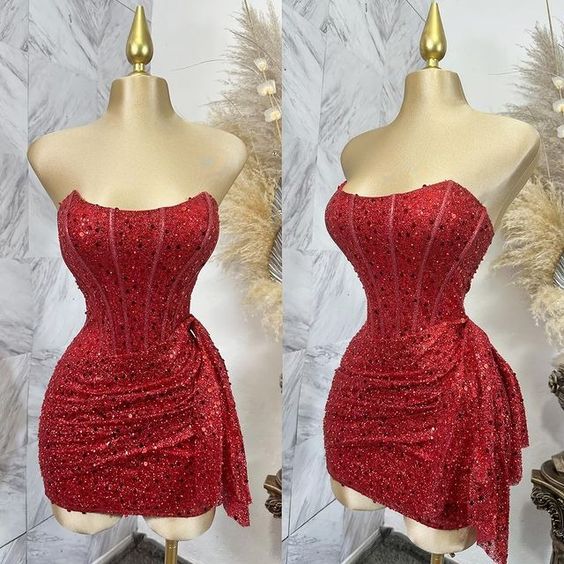 Pink Strapless Sequins Prom Dresses Mini Homecoming Dresses Birthday Outfits