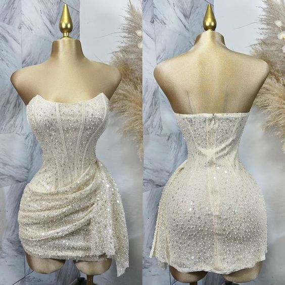 Pink Strapless Sequins Prom Dresses Mini Homecoming Dresses Birthday Outfits