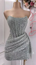 Pink Strapless Sequins Prom Dresses Mini Homecoming Dresses Birthday Outfits