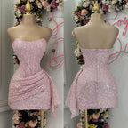 Pink Strapless Sequins Prom Dresses Mini Homecoming Dresses Birthday Outfits