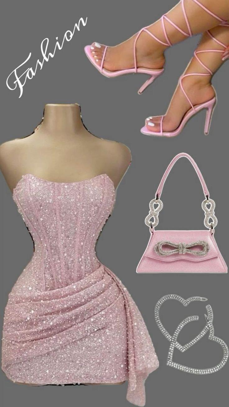 Pink Strapless Sequins Prom Dresses Mini Hoco Dresses Birthday Outfits