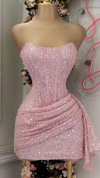 Pink Strapless Sequins Prom Dresses Mini Hoco Dresses Birthday Outfits