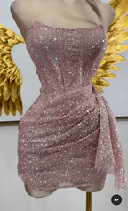 Pink Strapless Sequins Prom Dresses Mini Hoco Dresses Birthday Outfits