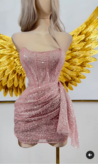 Pink Strapless Sequins Prom Dresses Mini Hoco Dresses Birthday Outfits