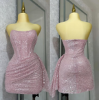 Pink Strapless Sequins Prom Dresses Mini Hoco Dresses Birthday Outfits
