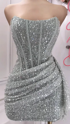 Pink Strapless Sequins Prom Dresses Mini Hoco Dresses Birthday Outfits