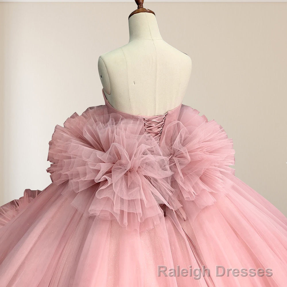 Pink Strapless Sleeveless Ball Gown Corset Quinceanera Dresses