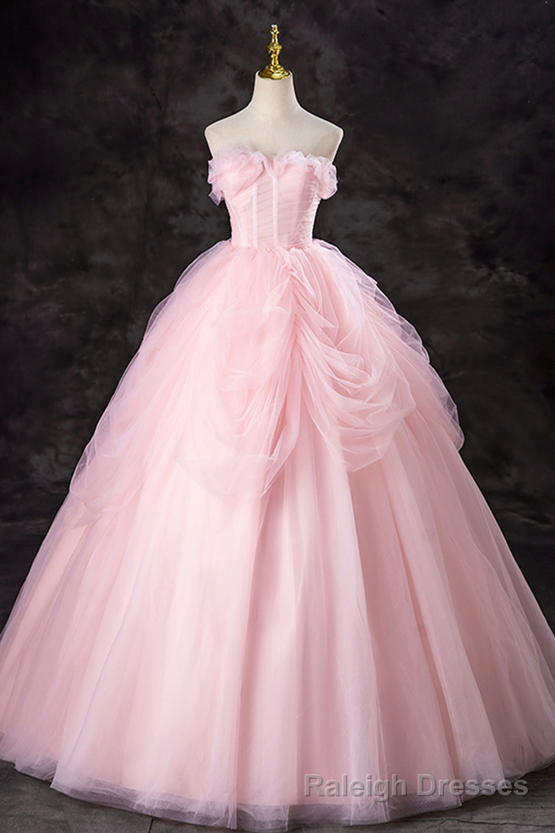 Pink Strapless Tulle Floor Length Prom Dress, Lovely A-Line Evening Party Dress Main image