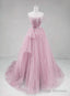 Pink Straps Tulle Chic Long Prom Dress Formal Dress, Pink A Line Prom Dress