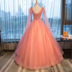 Pink Sweet 16 Formal Tull Gowns with Lace, Pink Prom Dresses