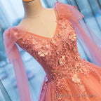 Pink Sweet 16 Formal Tull Gowns with Lace, Pink Prom Dresses