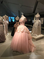 Pink Sweetheart Ball Gown Prom Dress With Lace