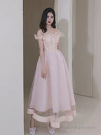 Pink Sweetheart Beaded Tea Length Tulle Homecoming Dresses Pink Tulle Short Prom Dresses