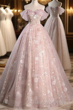 Pink Sweetheart Floral Lace And Tulle Prom Dresses Pink Sweetheart Long Prom Dresses
