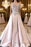 pink sweetheart neck beads long prom dress, pink evening dress