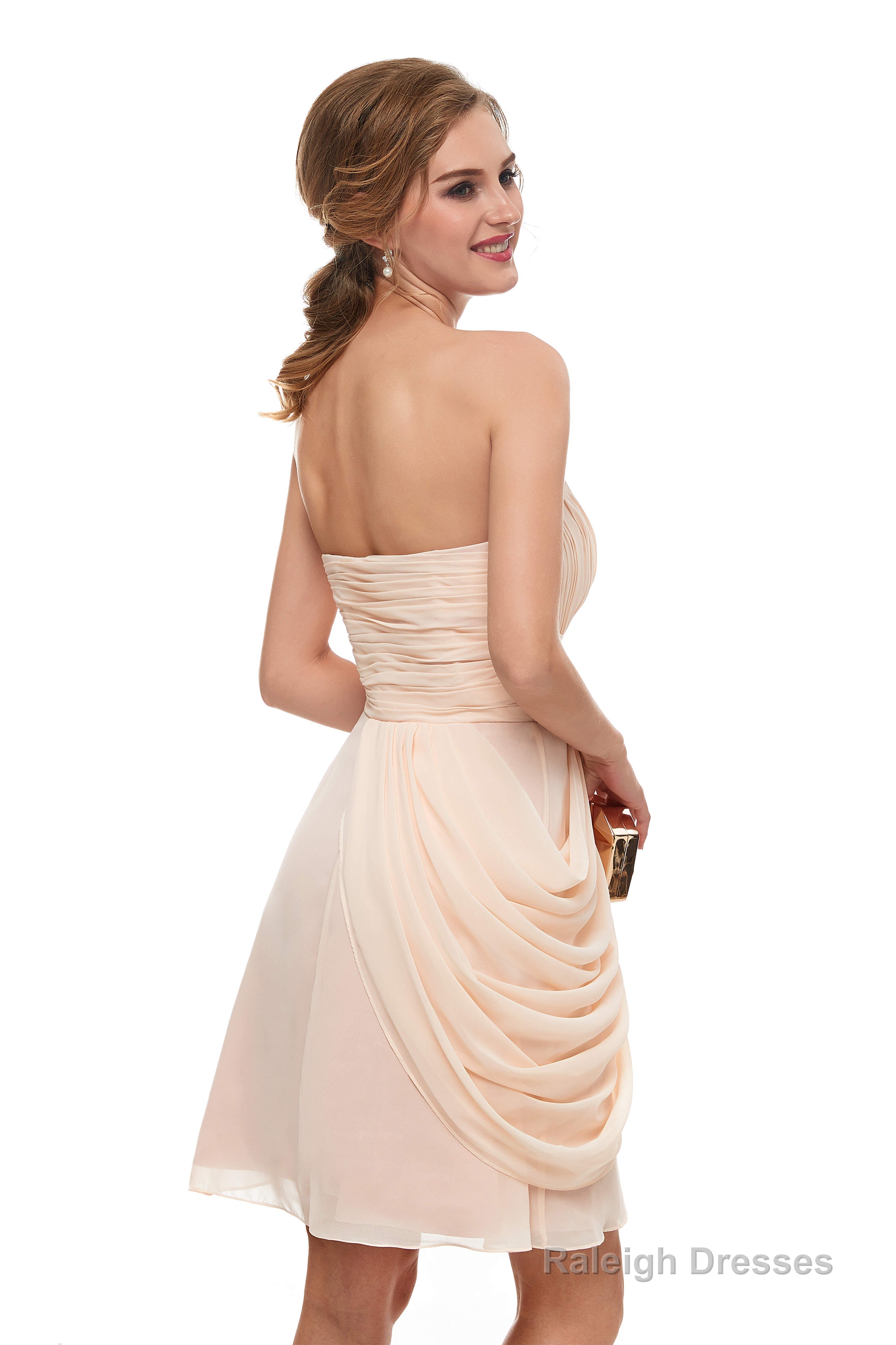 Pink Sweetheart Neck Chiffon Homecoming Dresses With Pleats