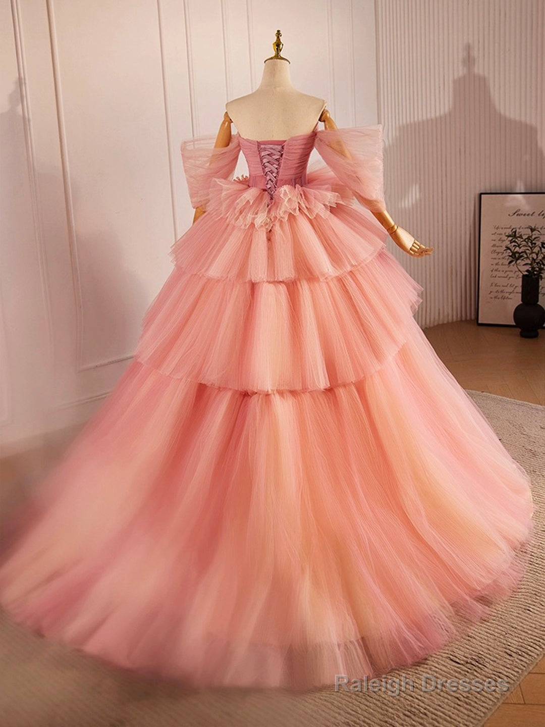 Pink Sweetheart Neck Tulle Long Ball Gown, Beautiful A-Line Evening Party Gown