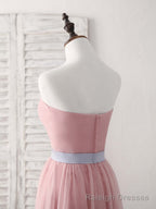 Pink Sweetheart Neck Tulle Long Prom Dress, Aline Pink Bridesmaid Dress