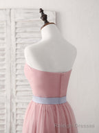 Pink Sweetheart Neck Tulle Long Prom Dress, Aline Pink Bridesmaid Dress
