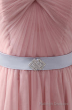 Pink Sweetheart Neck Tulle Long Prom Dress, Aline Pink Bridesmaid Dress