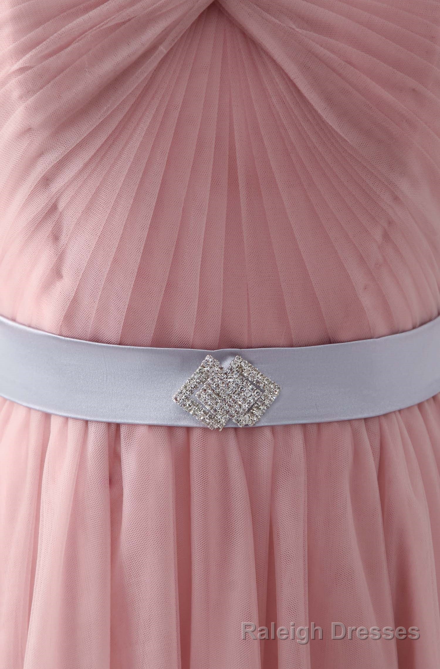 Pink Sweetheart Neck Tulle Long Prom Dress, Aline Pink Bridesmaid Dress