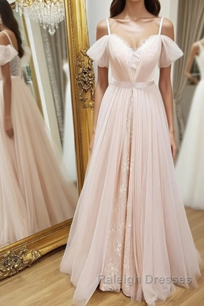 Pink sweetheart neck tulle long prom dress, pink evening dress Main image